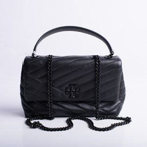 Tory Burch Kira Chevron Black Convertible Quilt Shoulder Crossbody Handbag purse